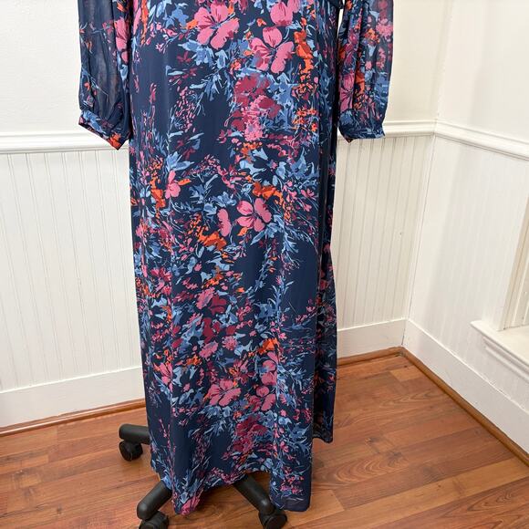 Standards & Practices Size 2X Dress Maxi Asymmetric High Low Long Sleeve Floral - Picture 10 of 13